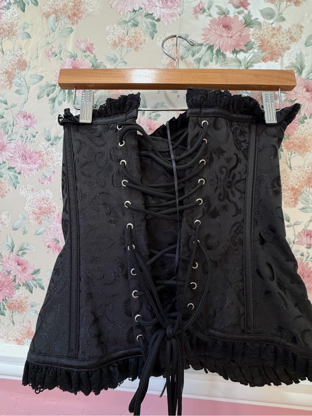 American Vintage Black Lace-Up Brocade Bustier Corset - Picture 5 of 8